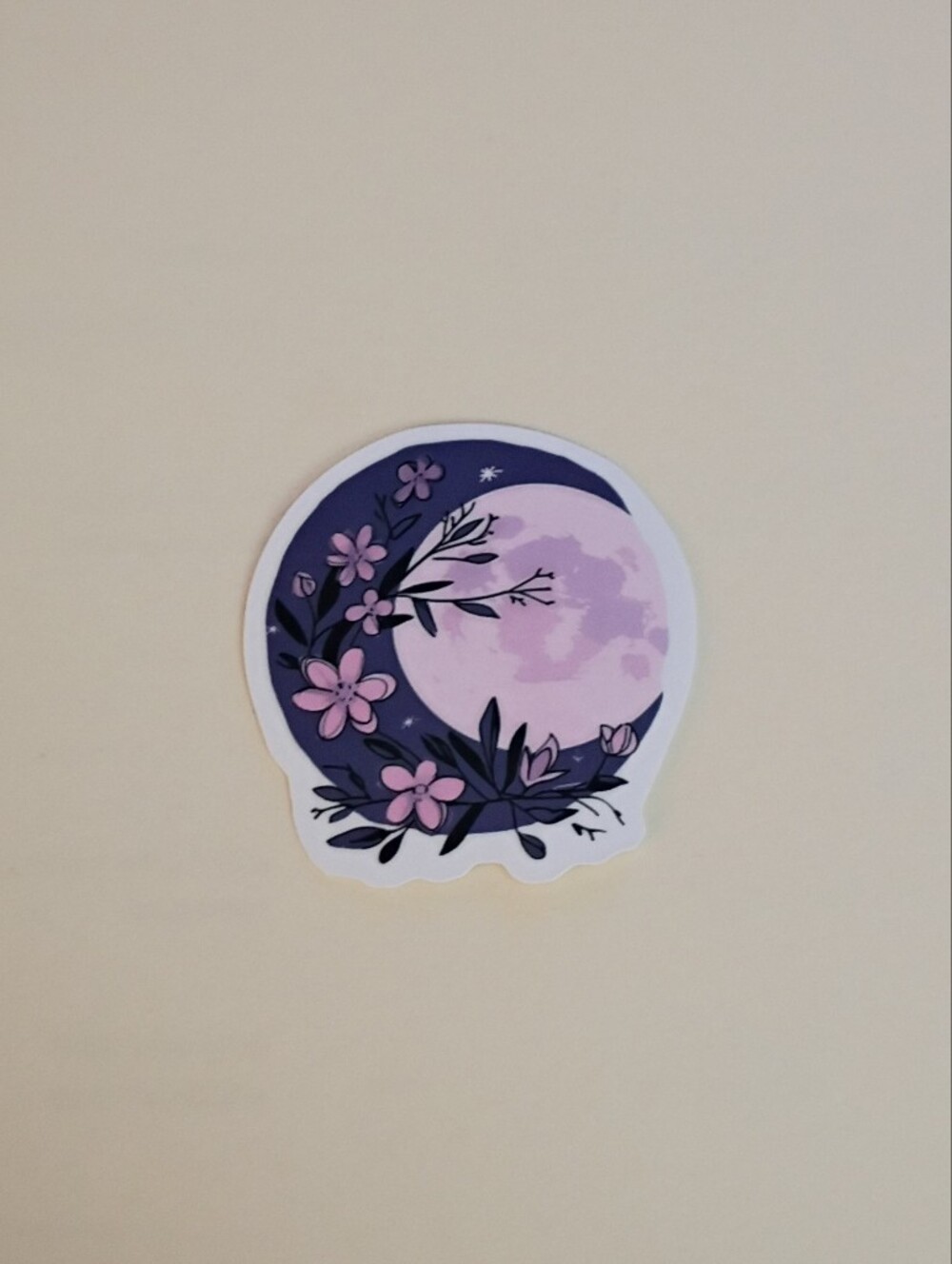 10/$10 Stickers Decal - Purple Crescent Moon w/ Pink Flowers - Brand New